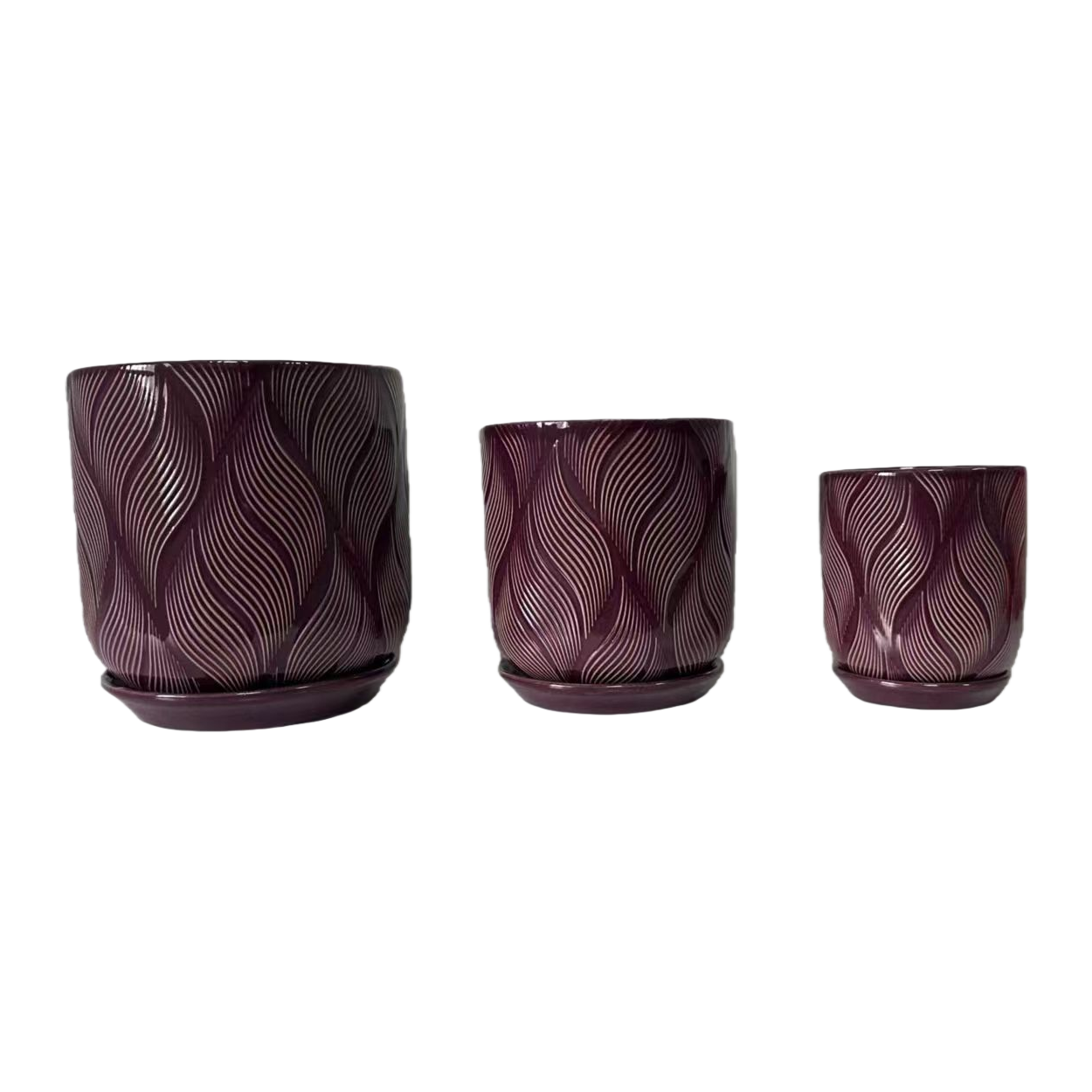 Purple corrugated patterned plastic ceramic hydroponic flower pot container with inner box Item Picture