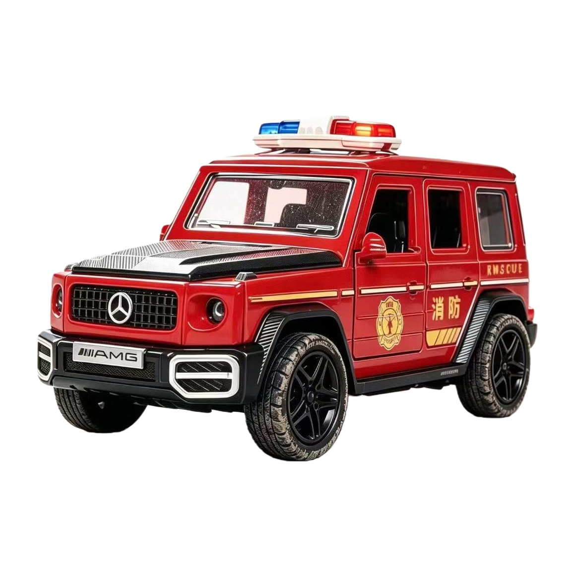 Red Mercedes-Benz G63 fire engine model alloy toy police car acrylic car model