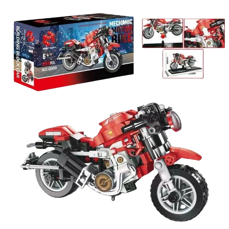 Red mechanical motorcycle particle building block toy Q-version miniature model bean puzzle