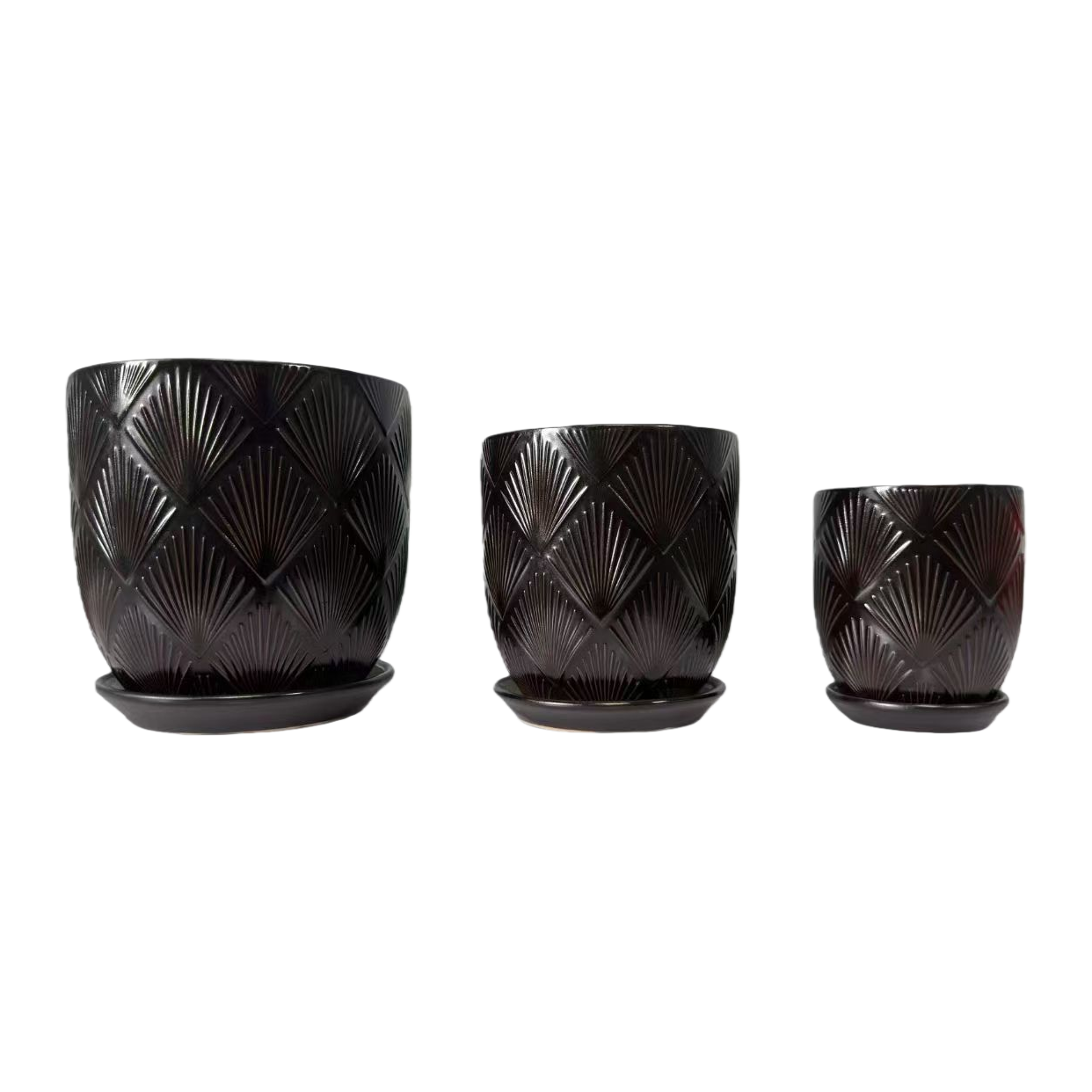 Black geometric-patterned plastic ceramic hydroponic flower pot container with inner box Item Picture