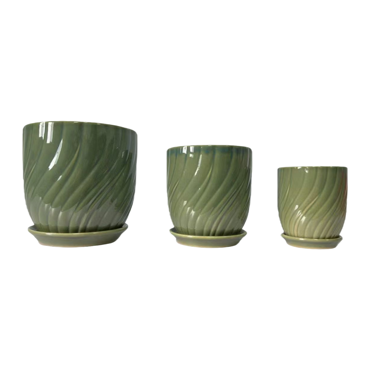 Green ceramic hydroponic flowerpot with inner box, plastic and ceramic dual-material flowerpot container Item Picture
