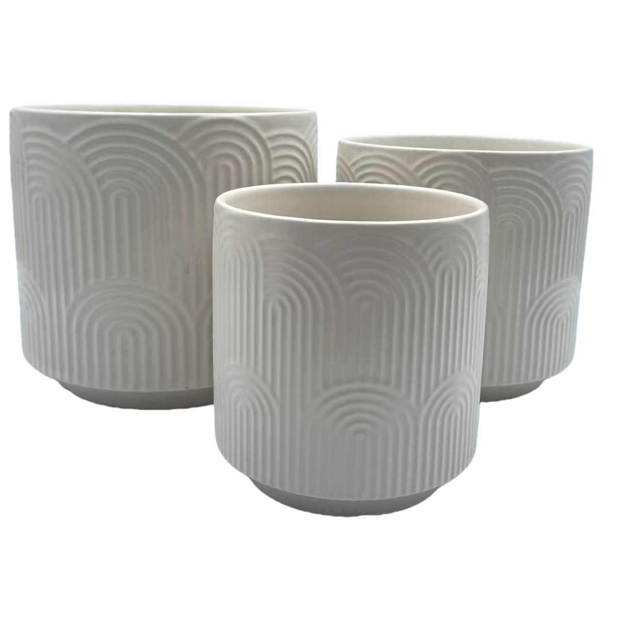 White striped ceramic flowerpot set Item Picture