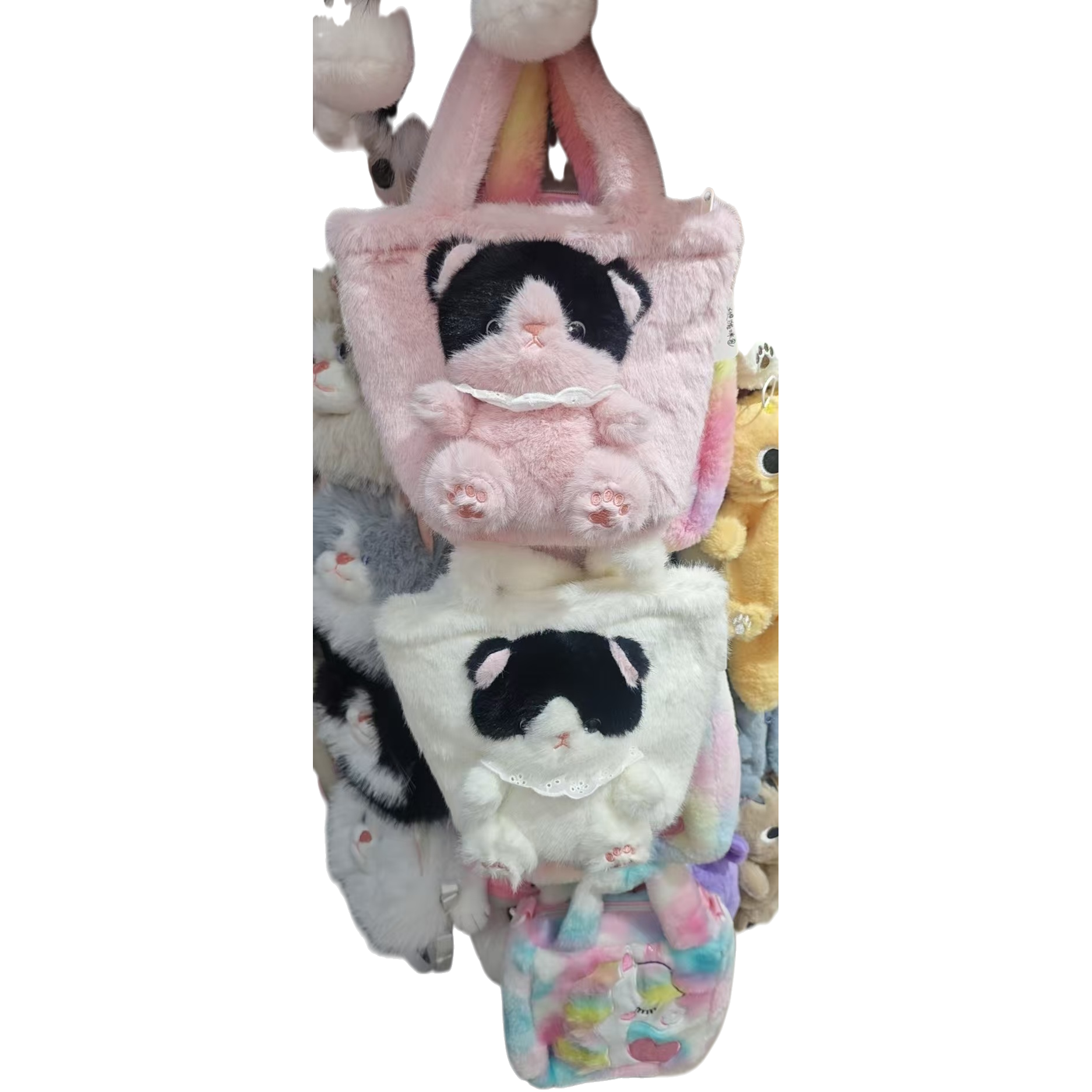 The new cat-shaped doll bag is cute, fluffy and fashionable. It's a cute and fun cartoon creative casual underarm handbag Item Picture
