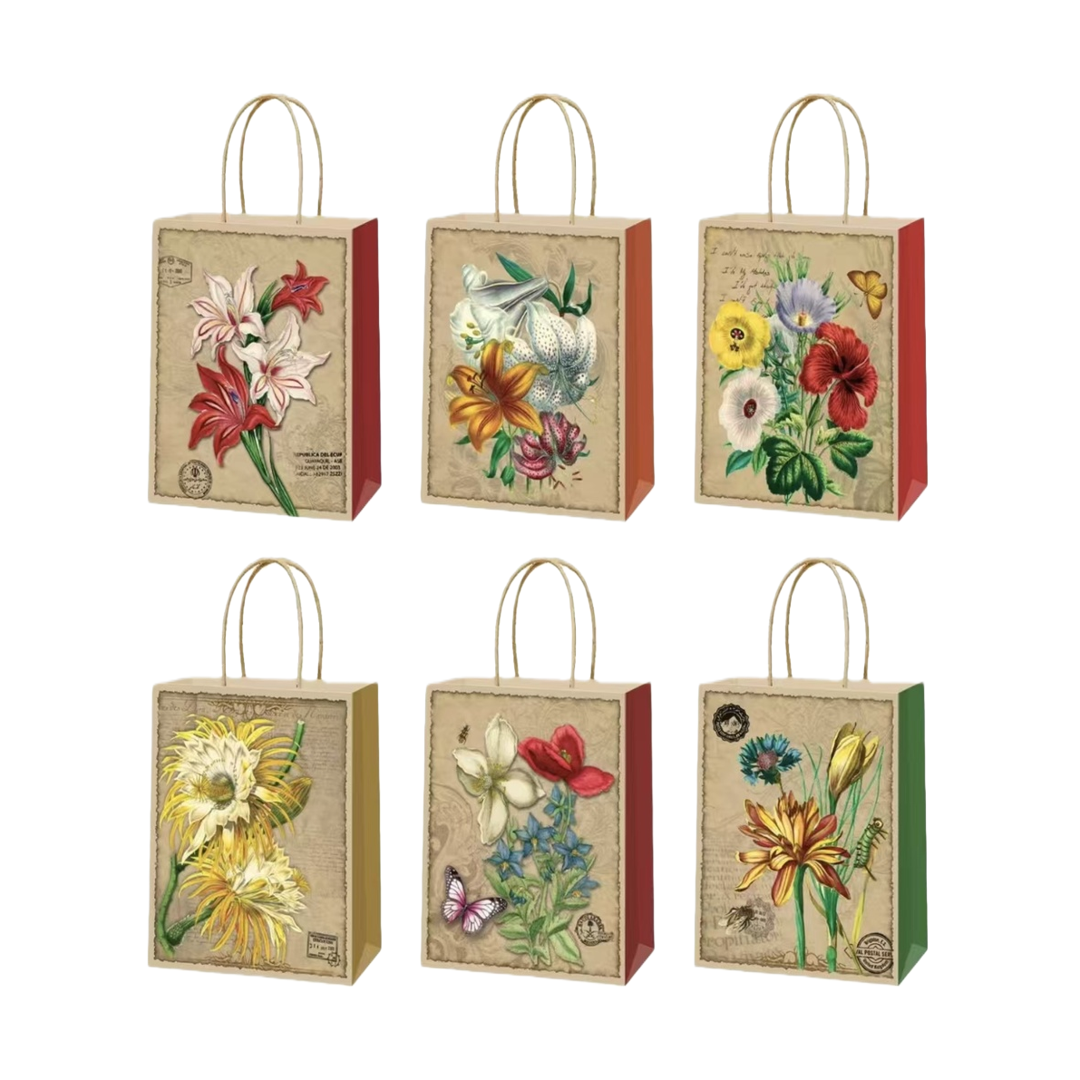 Thick and simple PP gift bag with retro floral patterns made of kraft paper and plastic Item Picture