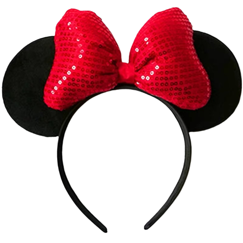 Red sequined bow, black Mickey Mouse ears, pearl children's headband base Item Picture