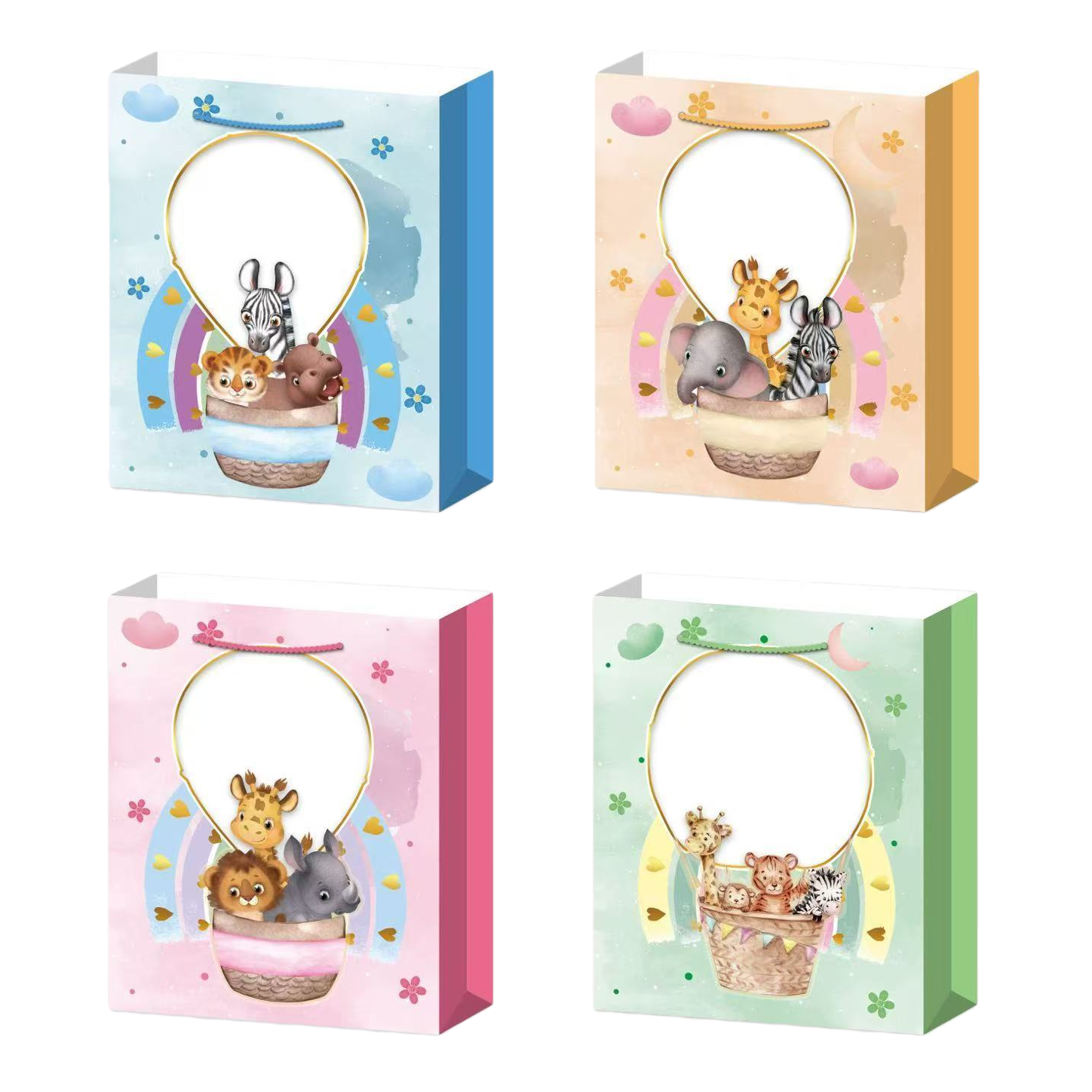 Cartoon animal hot air balloon pattern gift bag four-color set Item Picture