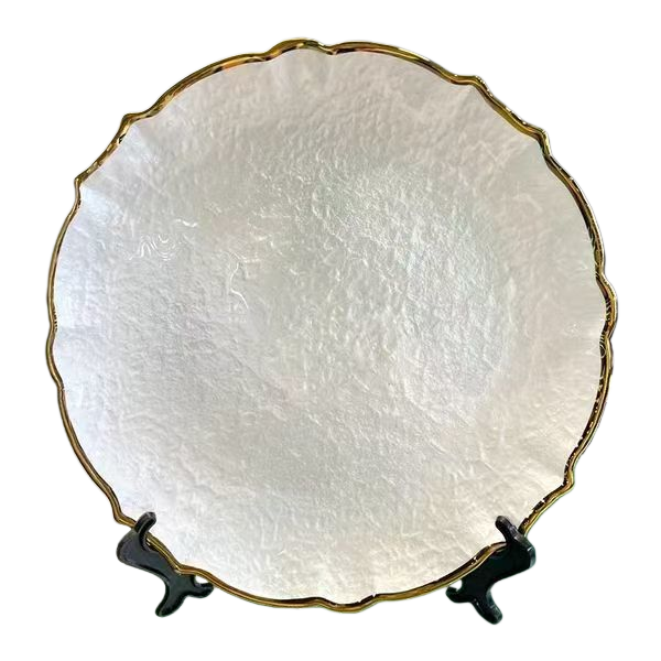 Round, golden-framed, white plate, glass plate, Western tableware, fruit plate Item Picture