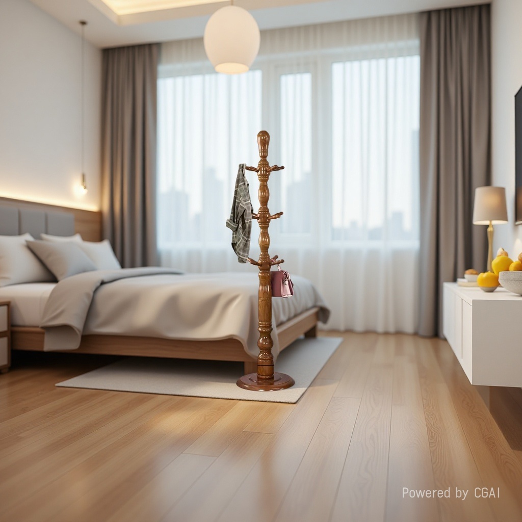 Solid wood coat rack, floor-standing clothes hanger, tree branch design, 180cm coat rack Application Scenario
