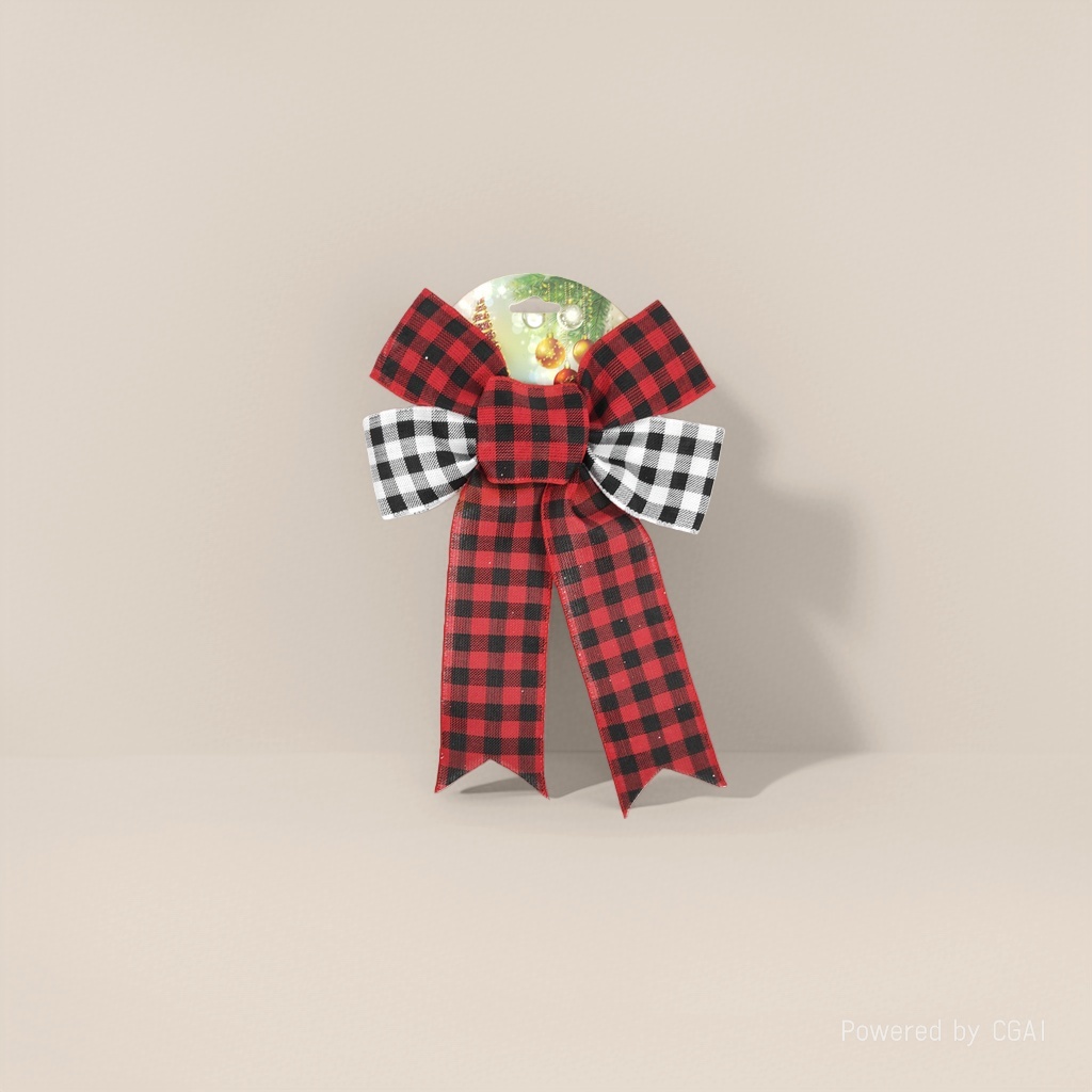 Christmas bow decorated with red checkered Christmas tree pendant ornaments details Picture