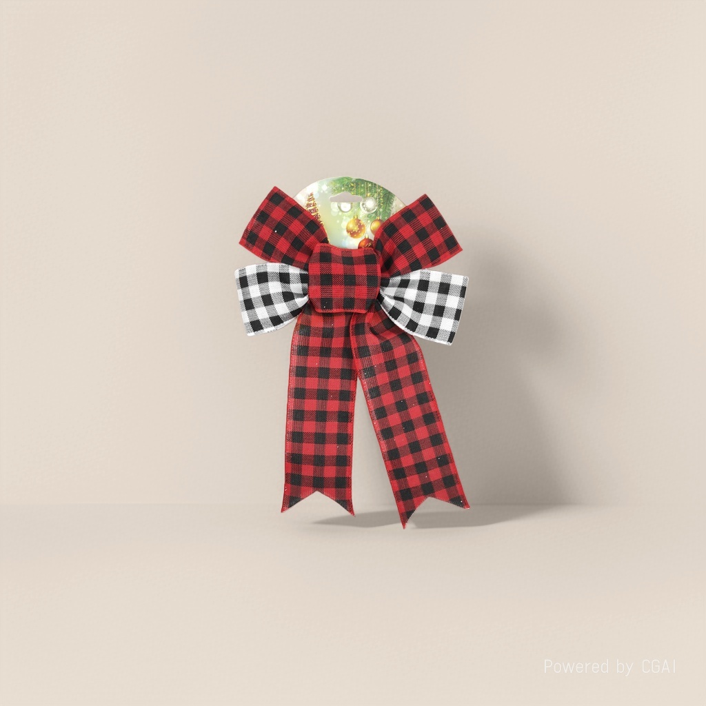 Christmas bow decorated with red checkered Christmas tree pendant ornaments Specification image