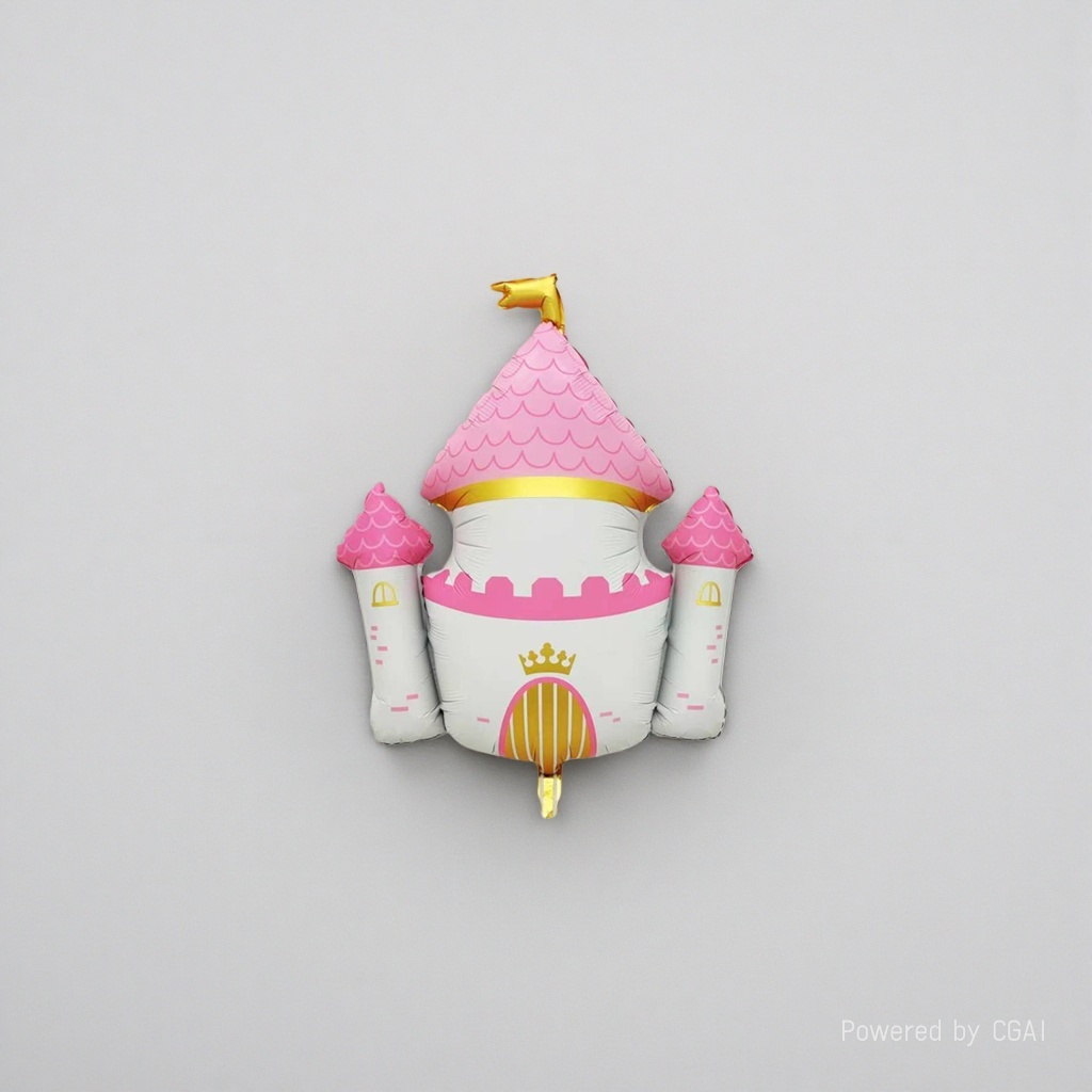 The main body of the pink castle-shaped balloon is decorated with latte art ribbons, webbing, birthday parties, wedding decorations and paper ribbons details Picture