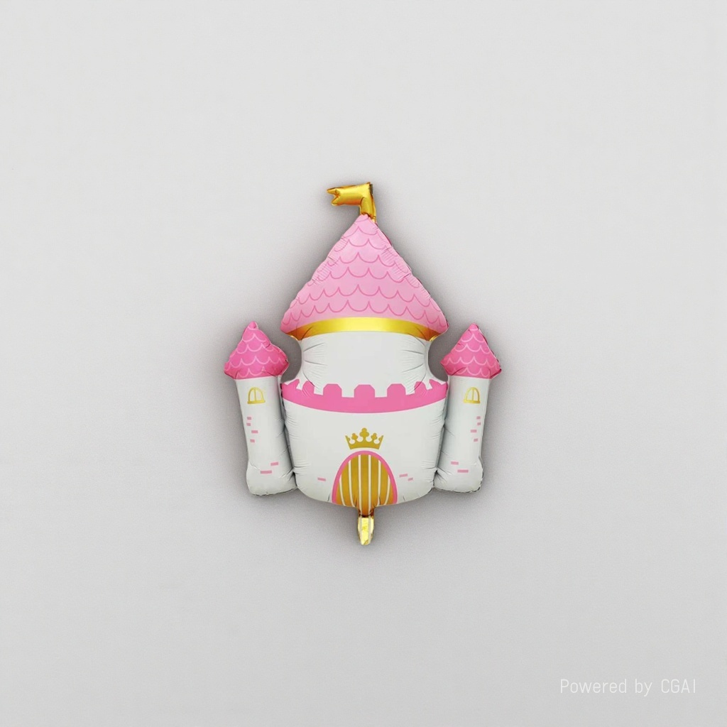 The main body of the pink castle-shaped balloon is decorated with latte art ribbons, webbing, birthday parties, wedding decorations and paper ribbons Specification image