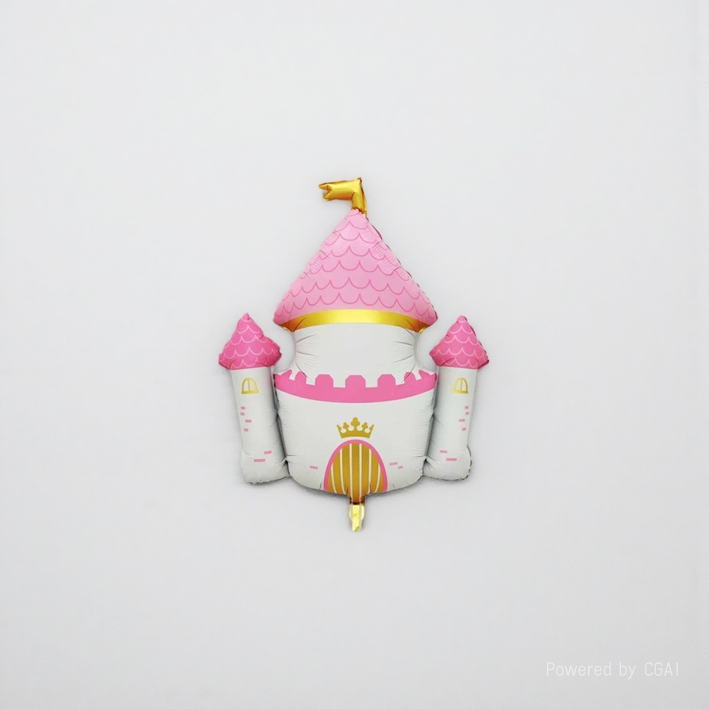 The main body of the pink castle-shaped balloon is decorated with latte art ribbons, webbing, birthday parties, wedding decorations and paper ribbons Application Scenario