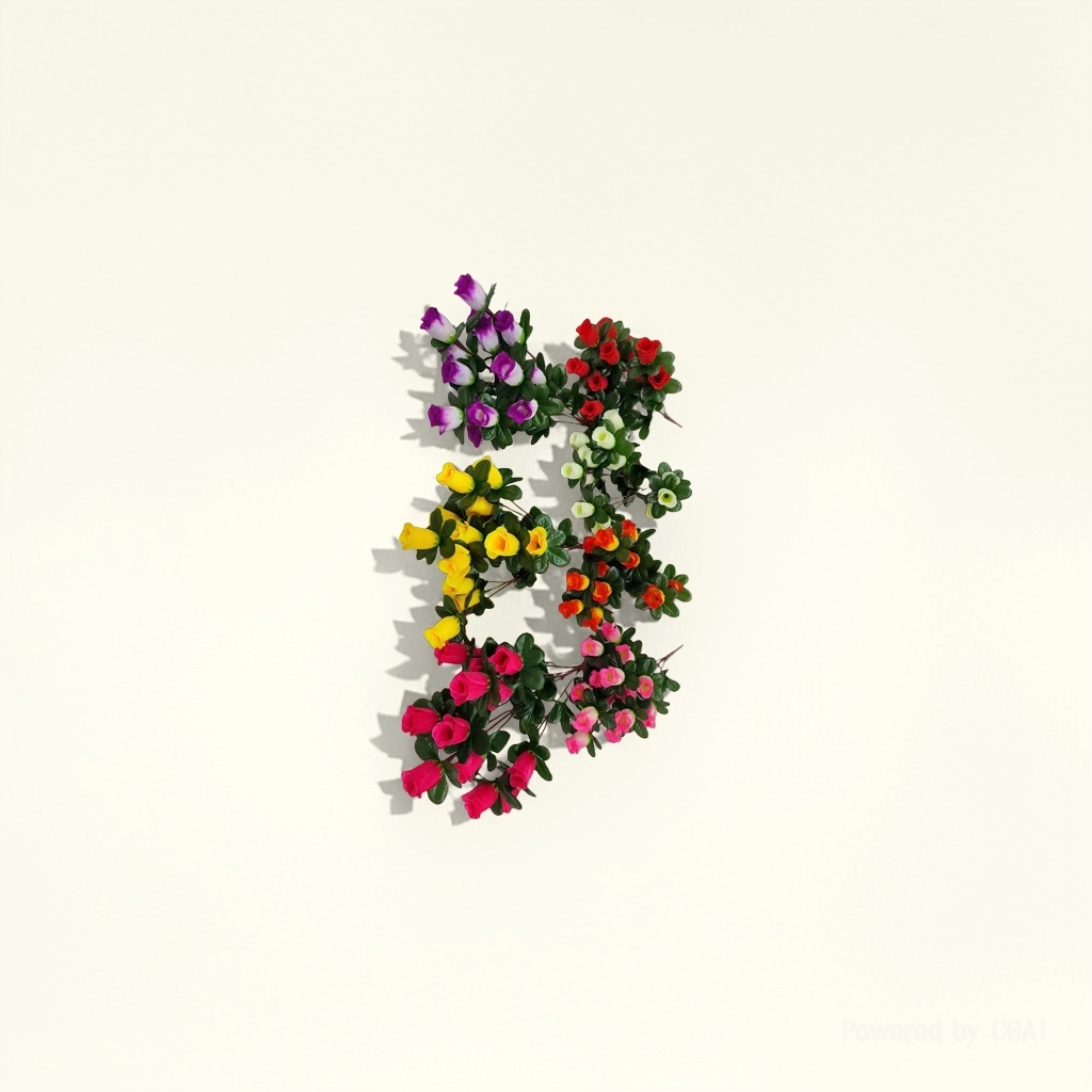 Monet's Garden Five-pronged and fifteen-head Rhododendron plastic artificial flower simulation flower handcrafted flower material details Picture
