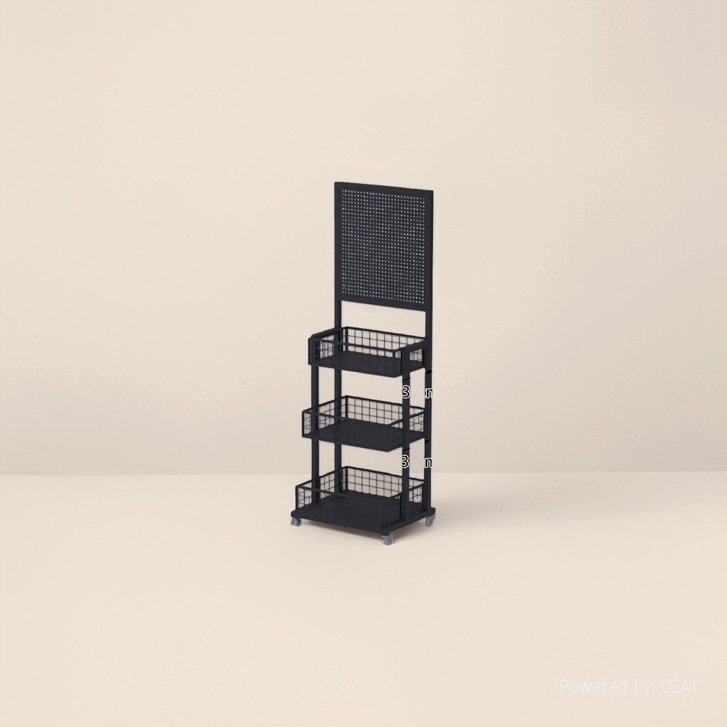 Black metal storage rack, main body, bathroom and kitchen perforated board, floor rack, multi-layer miscellaneous storage rack Application Scenario