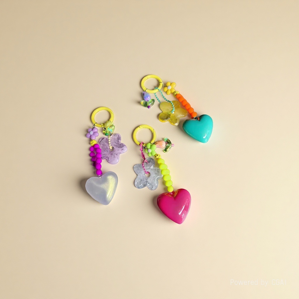 Dongdaemun, South Korea, macaron candy-colored heart-shaped flower mobile phone case, key pendant, mobile phone chain, anti-loss chain pendant Specification image