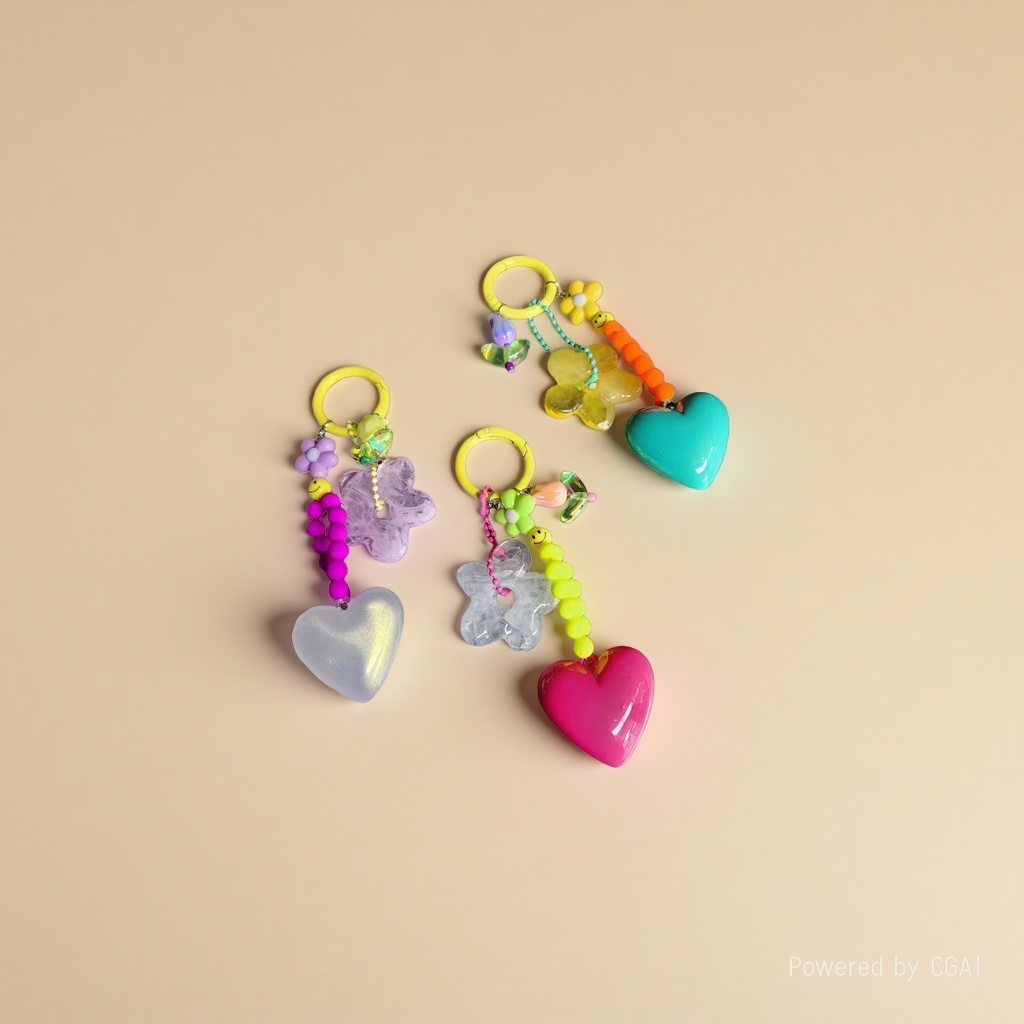 Dongdaemun, South Korea, macaron candy-colored heart-shaped flower mobile phone case, key pendant, mobile phone chain, anti-loss chain pendant Application Scenario