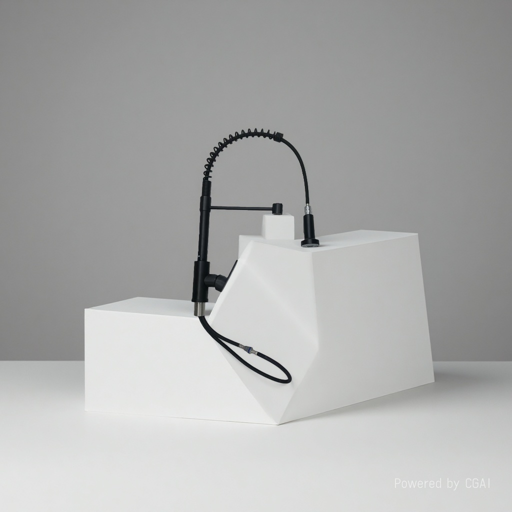 The main body of the black pull-out intaglio kitchen faucet is a semi-automatic small kitchen faucet details Picture