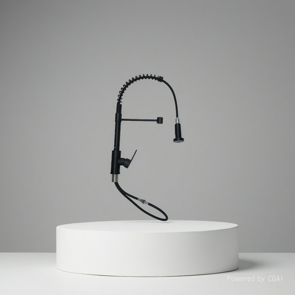 The main body of the black pull-out intaglio kitchen faucet is a semi-automatic small kitchen faucet Specification image