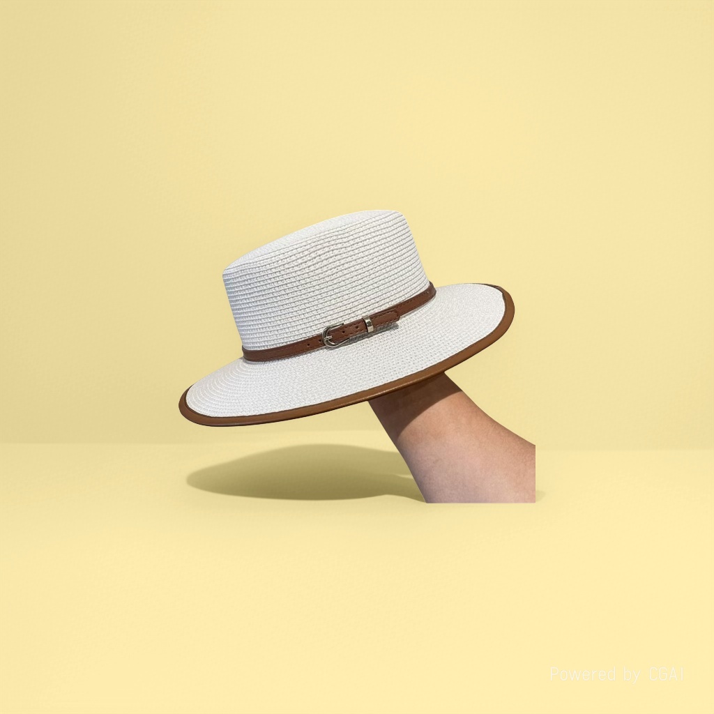 White straw hat, adult sun protection fisherman hat, sun hat, baseball cap, straw hat details Picture