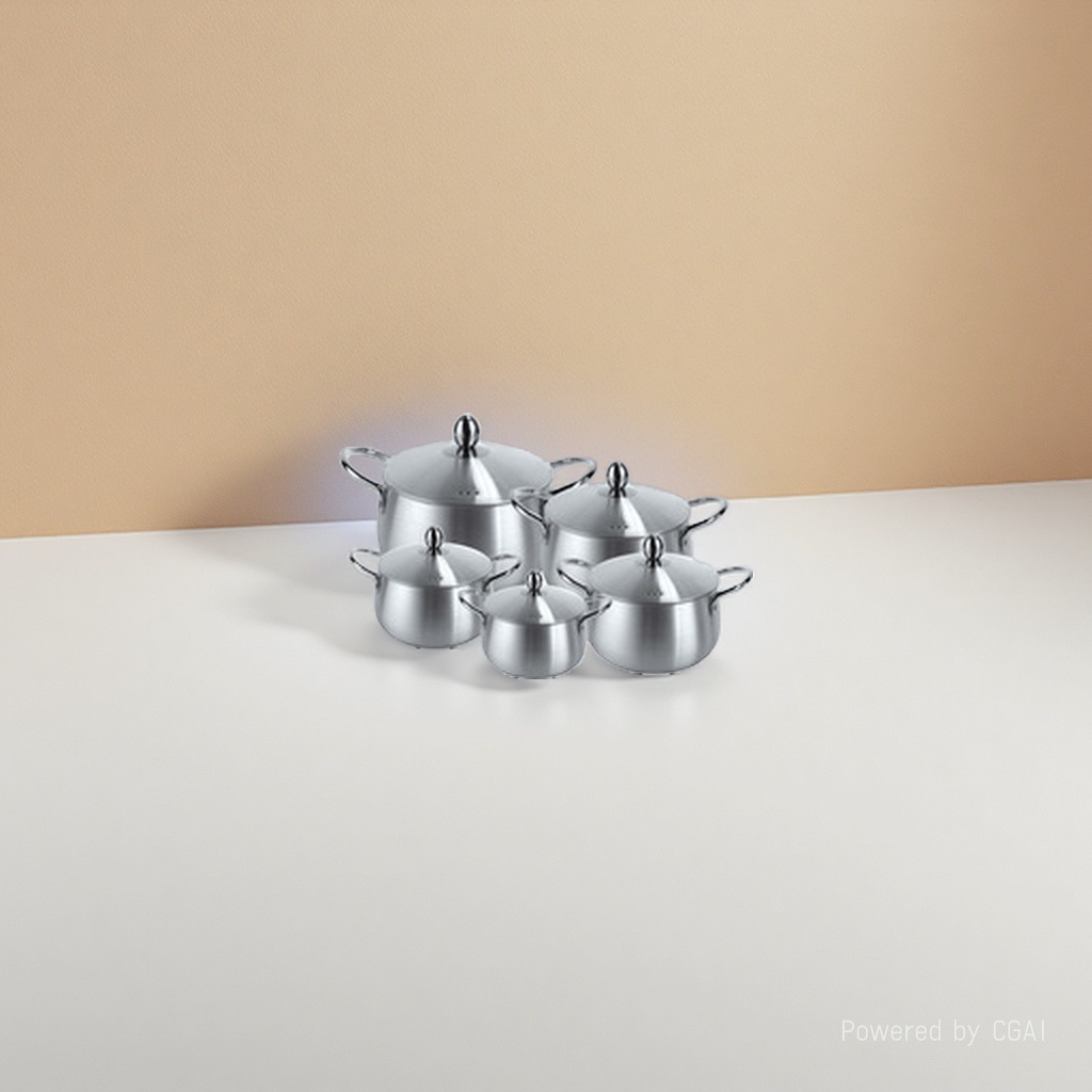 A 7-piece stainless steel and aluminum pot set for outdoor tea-making kitchenware