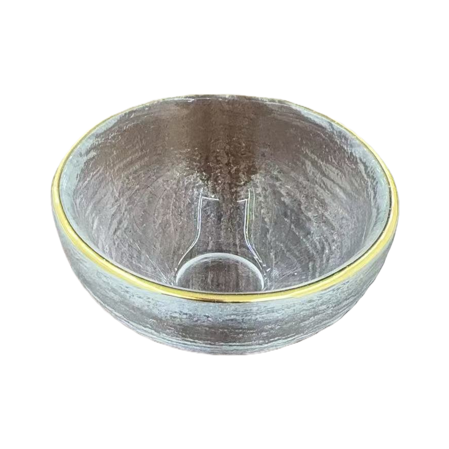 Xingran hammer-patterned heat-resistant glass gilded three-legged tea-tasting cup, Gongfu tea set, single cup owner, golden-edge hammer-patterned small tea cup Item Picture