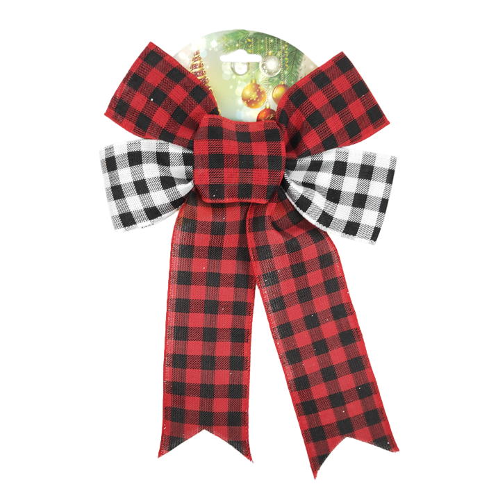 Christmas bow decorated with red checkered Christmas tree pendant ornaments Item Picture