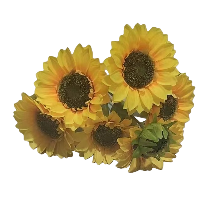 Simulated sunflower knitted bouquet, large-leaf artificial green plant, bamboo simulated flower Item Picture