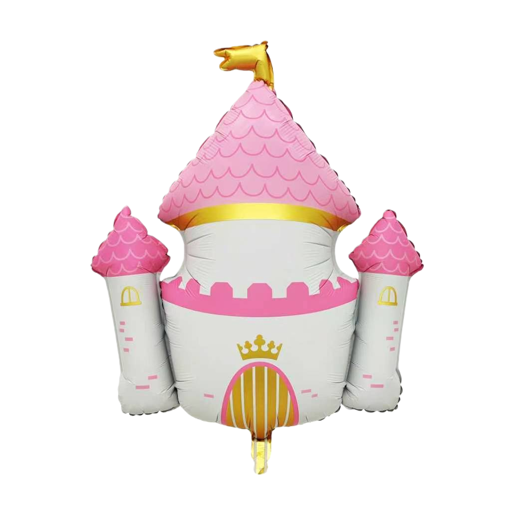 The main body of the pink castle-shaped balloon is decorated with latte art ribbons, webbing, birthday parties, wedding decorations and paper ribbons