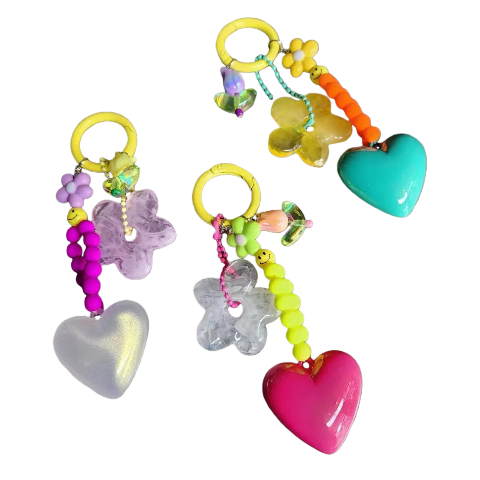Dongdaemun, South Korea, macaron candy-colored heart-shaped flower mobile phone case, key pendant, mobile phone chain, anti-loss chain pendant Item Picture