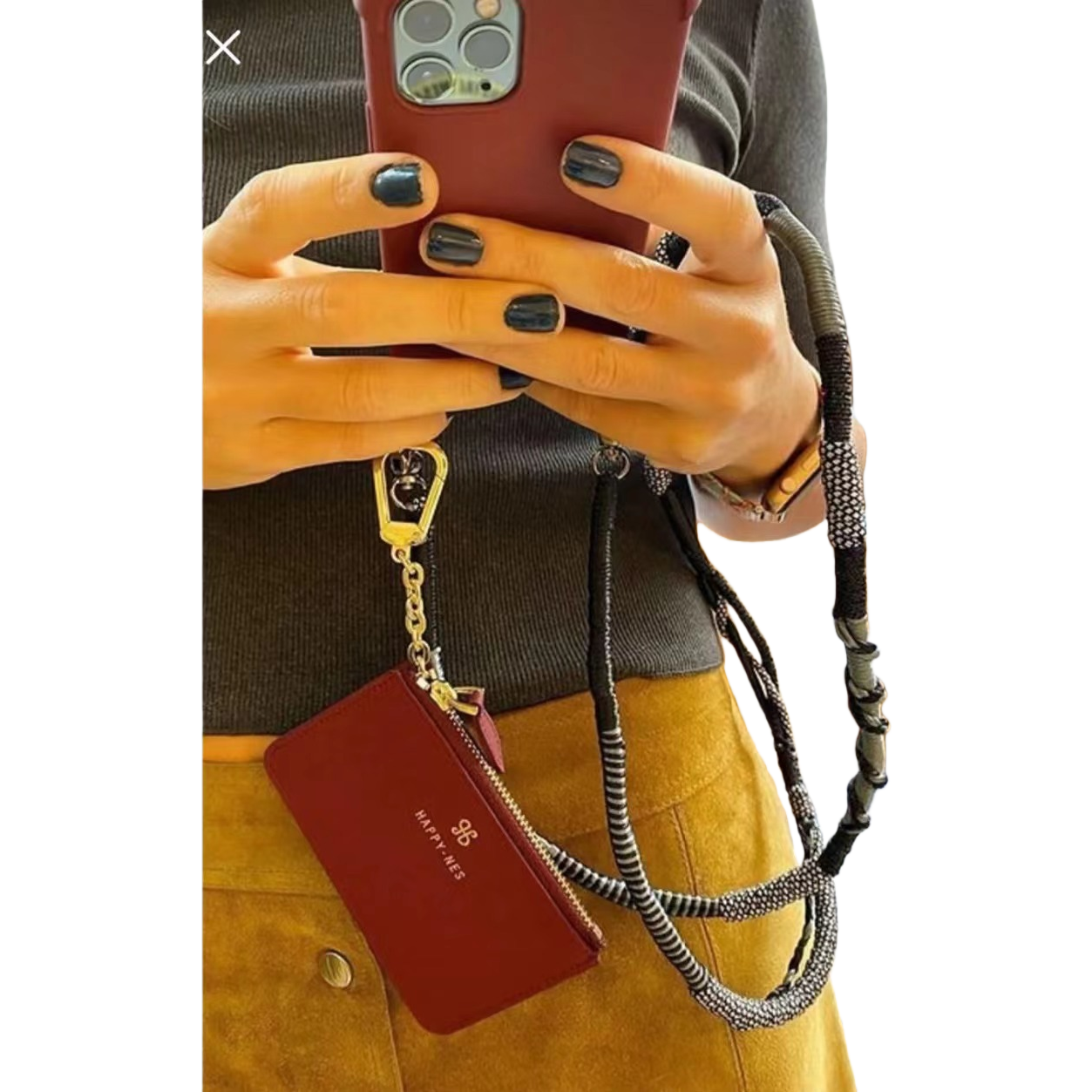 Long woven mobile phone lanyard with colorful nylon design sense, outdoor sports anti-loss, European and American trend crossbody for men and women Item Picture