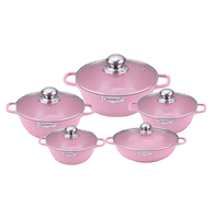 A 7-piece pink cast iron stainless steel aluminum pot set for outdoor tea-making kitchenware Item Picture