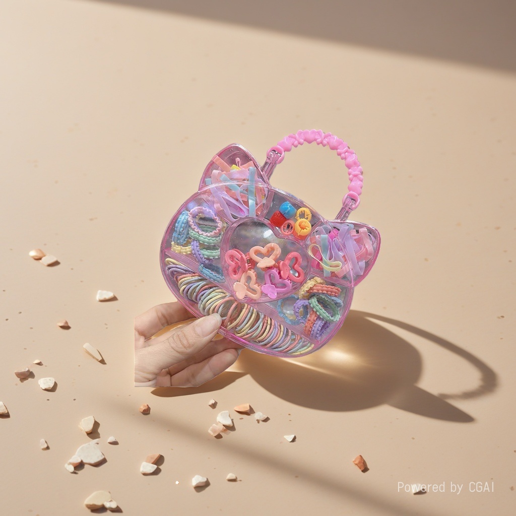 Transparent bear ear hair accessory, leather band set, jewelry bag, head rope, hair rope, hair accessory, women's patchwork Korean version details Picture