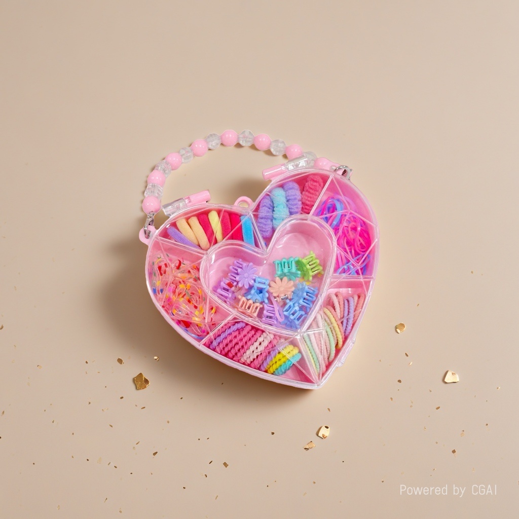Heart-shaped hair accessory rubber band set with colorful hair bands and hair strings, a Korean version for women's patchwork details Picture