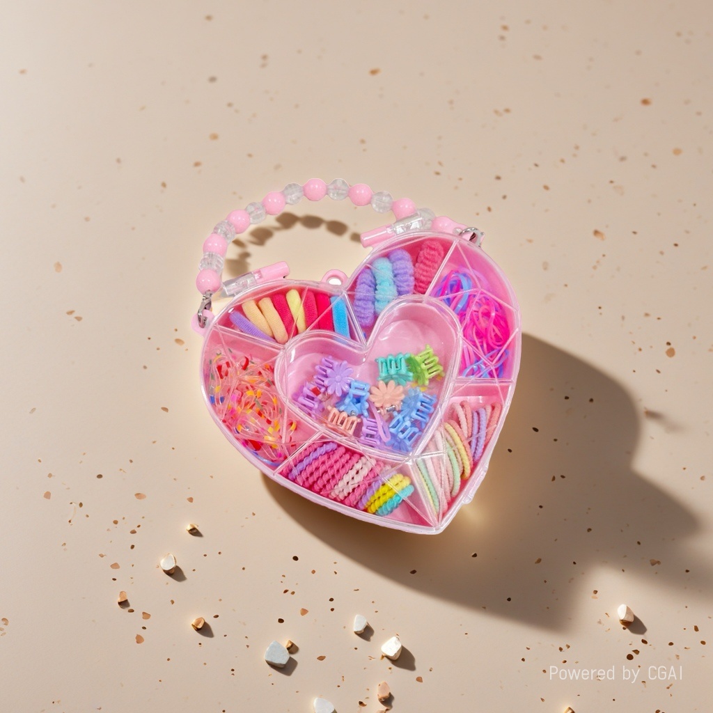 Heart-shaped hair accessory rubber band set with colorful hair bands and hair strings, a Korean version for women's patchwork Application Scenario