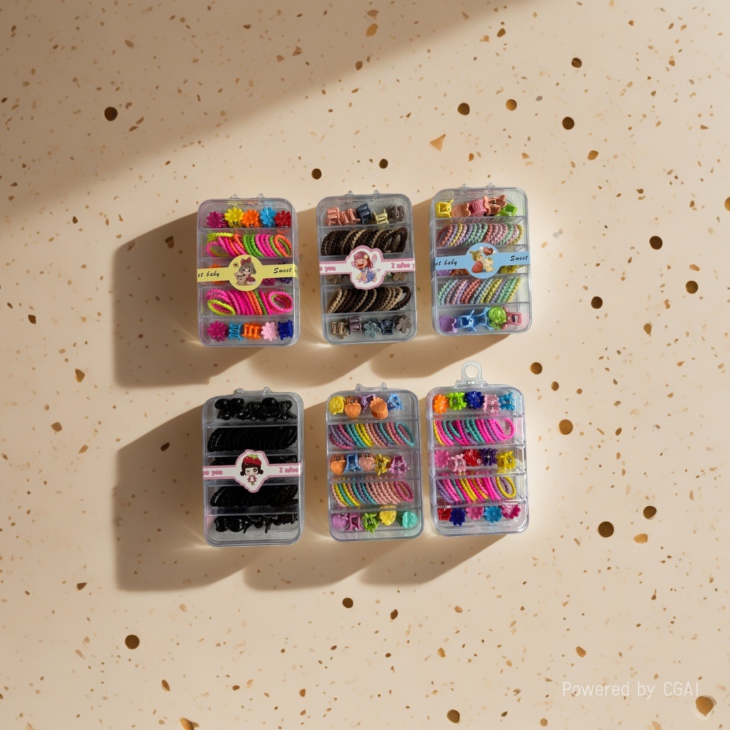 Colorful hair accessories, storage jewelry, plastic accessory box, hair tie, Philaea hair accessories, women's patchwork Korean version set Application Scenario