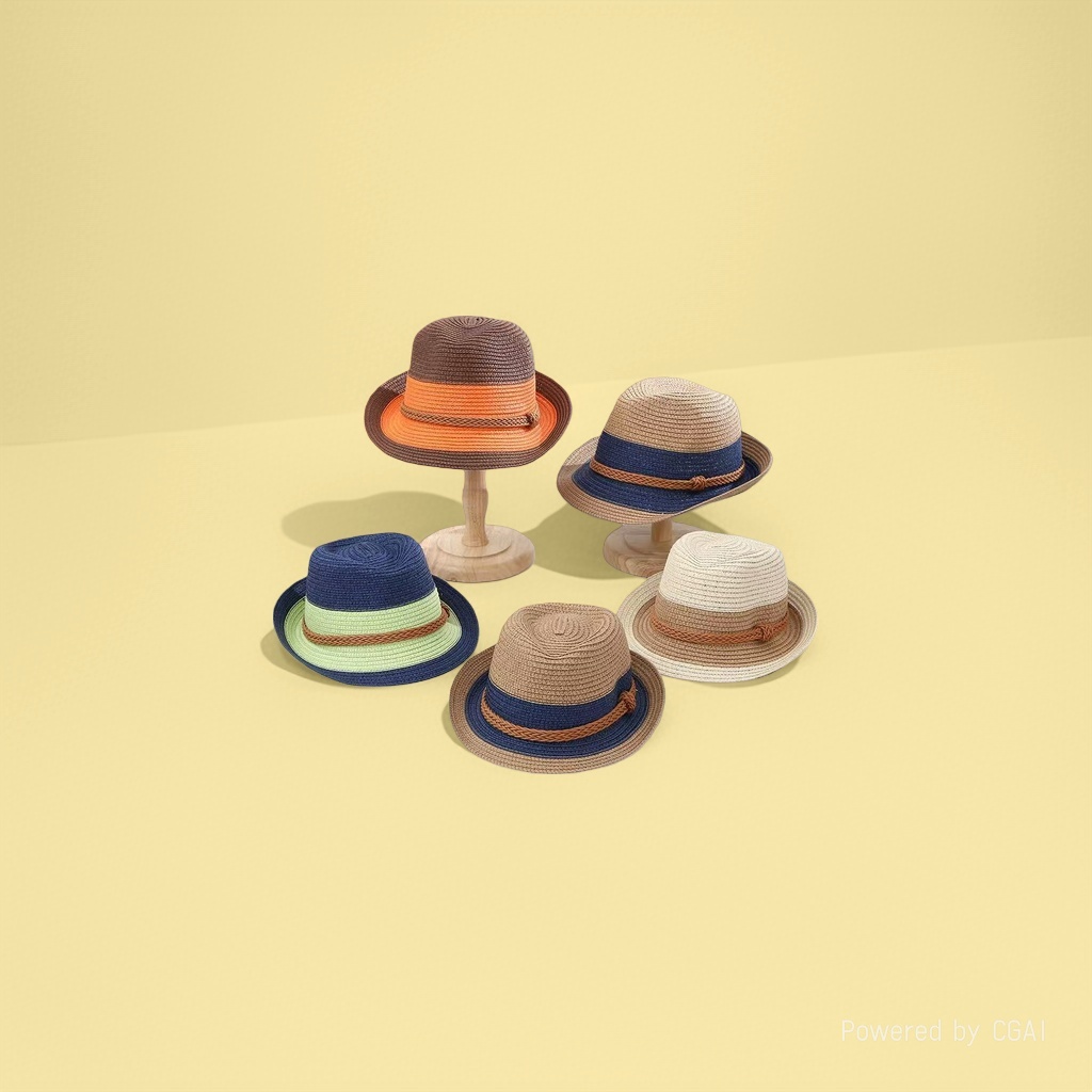Cross-border trendy color-blocked jazz hats, spring and summer vacation sun-protective top hats, British-style outdoor fashionable beach straw hats Item Picture