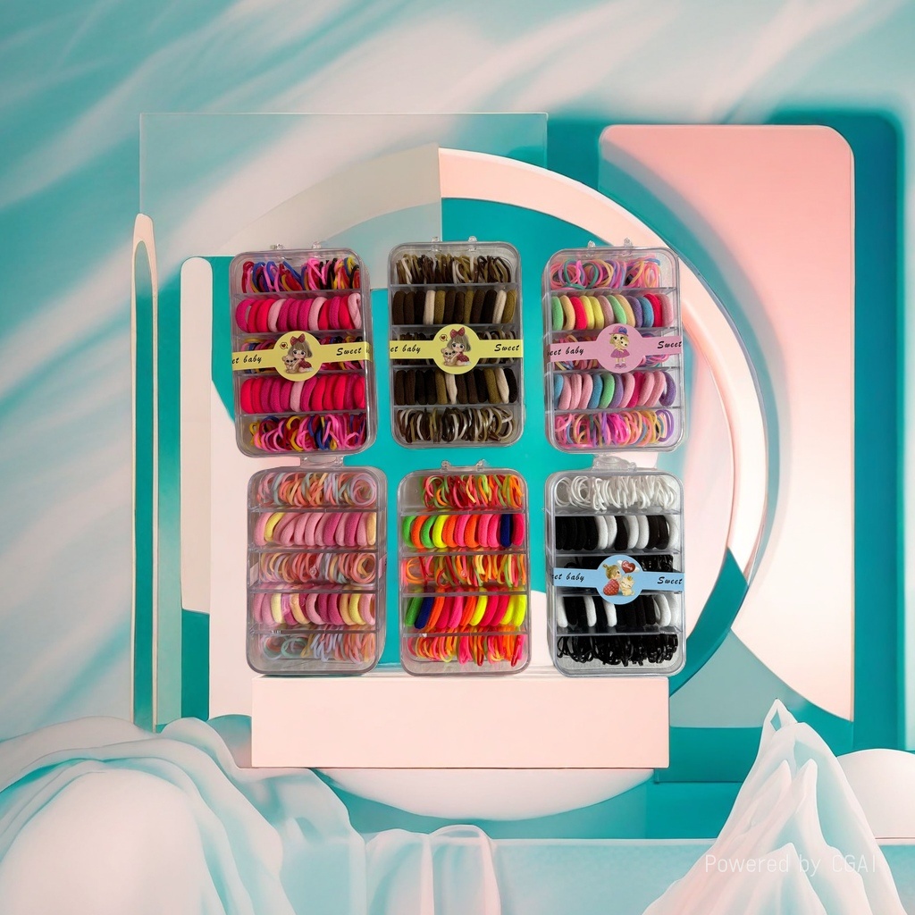 Colorful hair band and rubber band set with handkerchief and transparent box of women's hair accessories 093532470 Application Scenario
