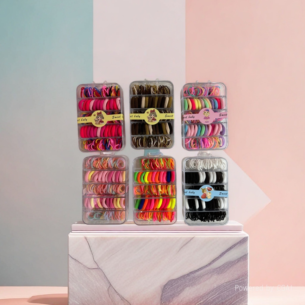 Colorful hair band and rubber band set with handkerchief and transparent box of women's hair accessories 093532470 Specification image
