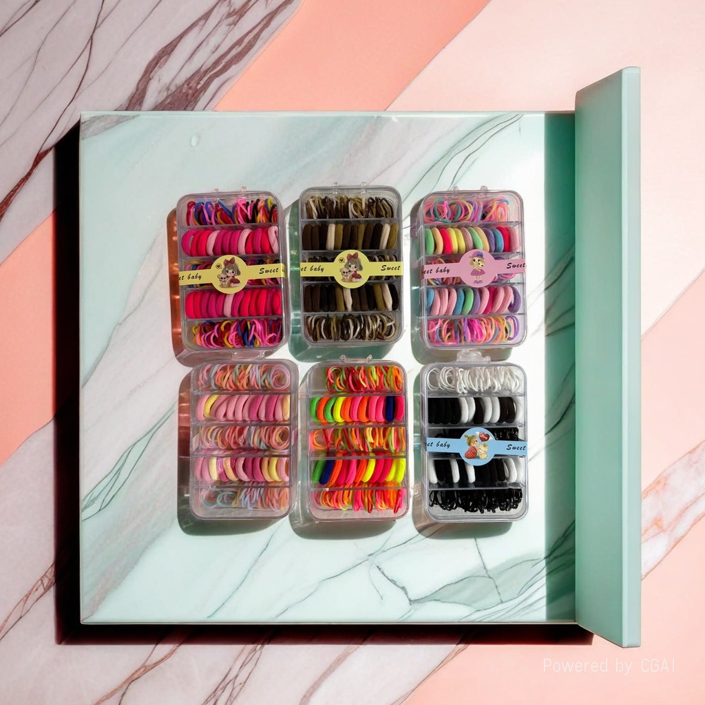 Colorful hair band and rubber band set with handkerchief and transparent box of women's hair accessories 093532470