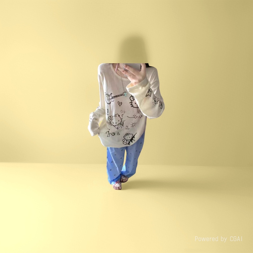 女式韩版宽松长袖kitty图案时尚设计感