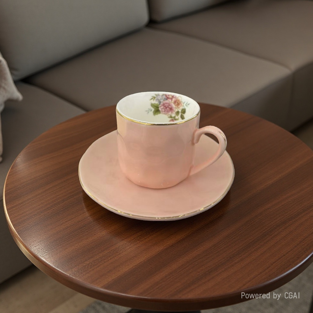 220cc pink ceramic tea cup, coffee cup, Turkish style coffee cup, water cup with filter and tea strainer design, ceramic cup details Picture