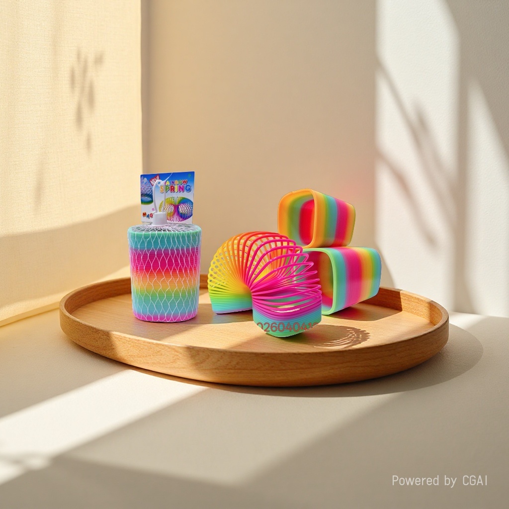 Su Bei toy Rainbow ring, colorful spring ring, lollipop tube, hand-thrown parachute, glowing boy Application Scenario