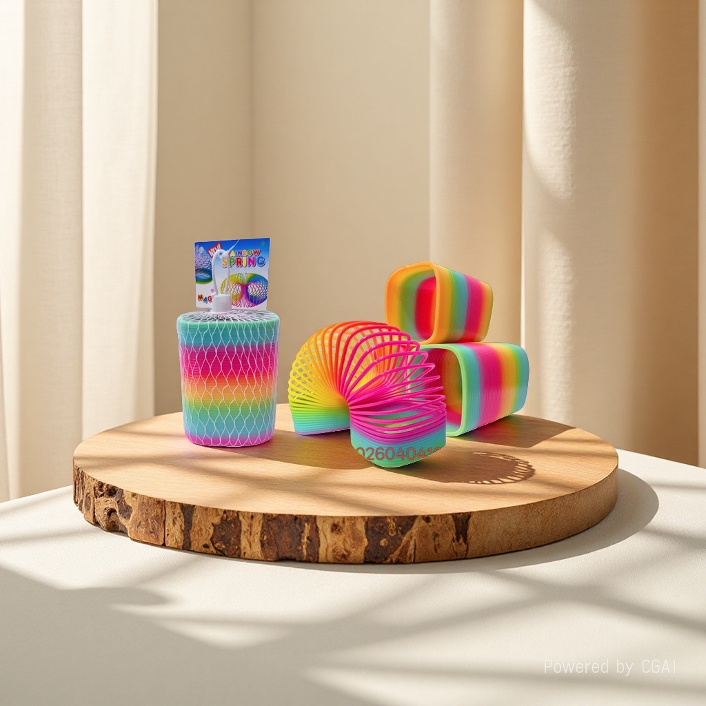 Su Bei toy Rainbow ring, colorful spring ring, lollipop tube, hand-thrown parachute, glowing boy Specification image