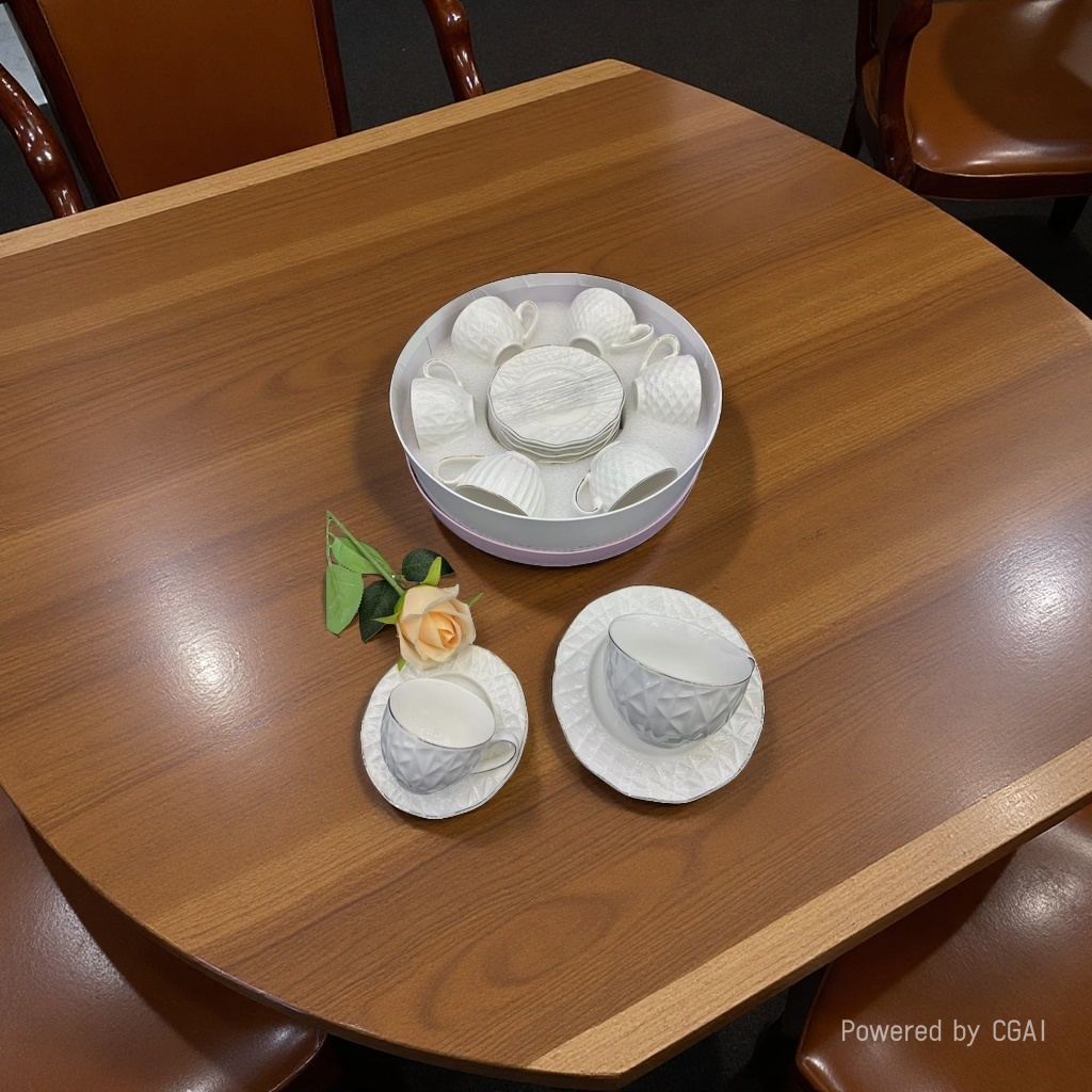 220cc ceramic tableware coffee cup and plate set, grid-patterned mug, milk spoon, European-style afternoon tea, exquisite large-capacity teapot, ceramic cup Specification image