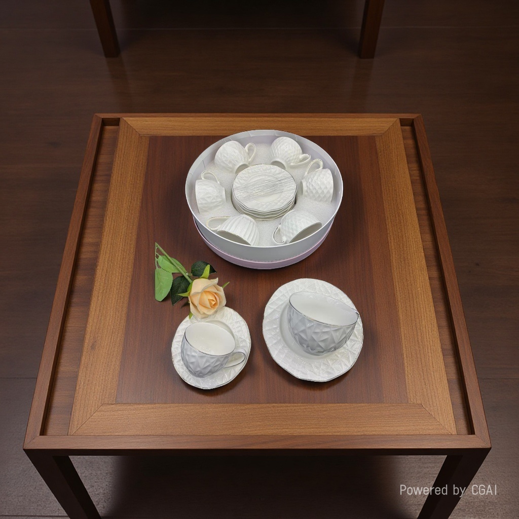 220cc ceramic tableware coffee cup and plate set, grid-patterned mug, milk spoon, European-style afternoon tea, exquisite large-capacity teapot, ceramic cup Application Scenario
