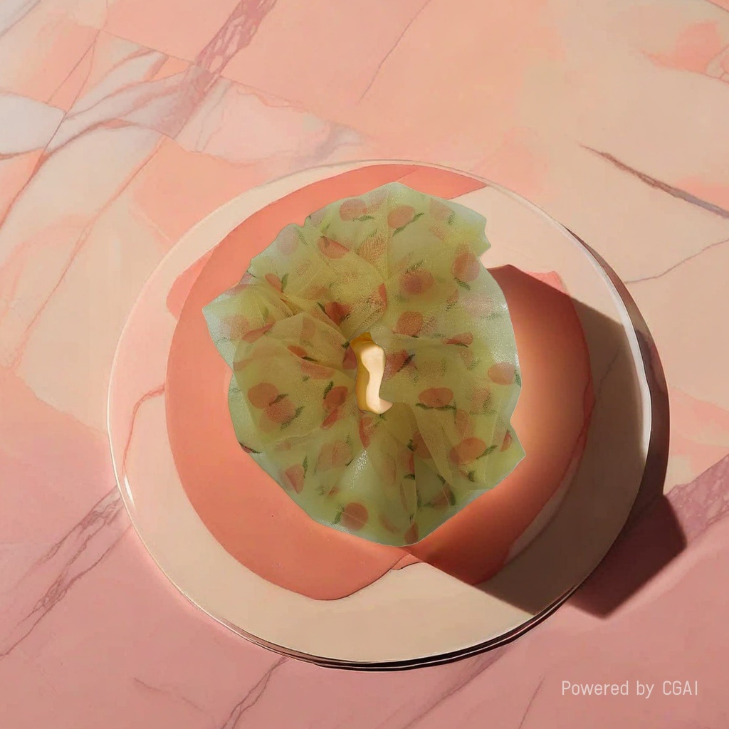黄色带橙色花朵图案大肠发圈发饰方巾饰品