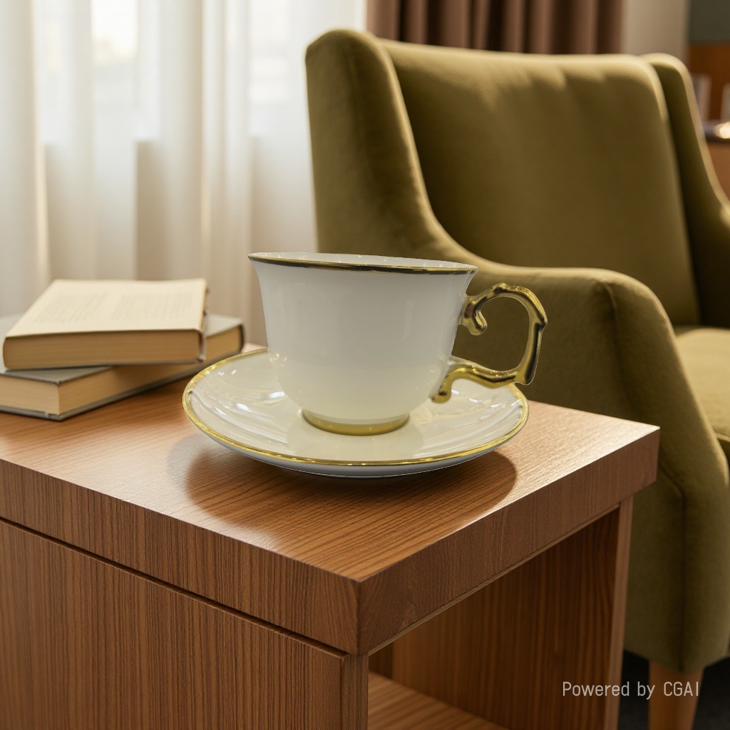 220cc manufacturer's gold-inlaid European ceramic coffee cup set, gold-edge ceramic hotel American coffee cup, ceramic cup details Picture