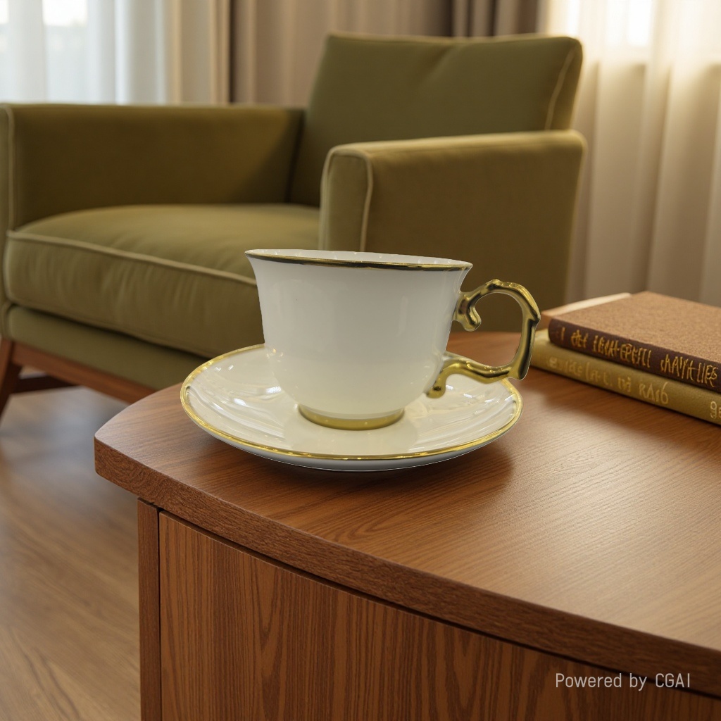 220cc manufacturer's gold-inlaid European ceramic coffee cup set, gold-edge ceramic hotel American coffee cup, ceramic cup Specification image