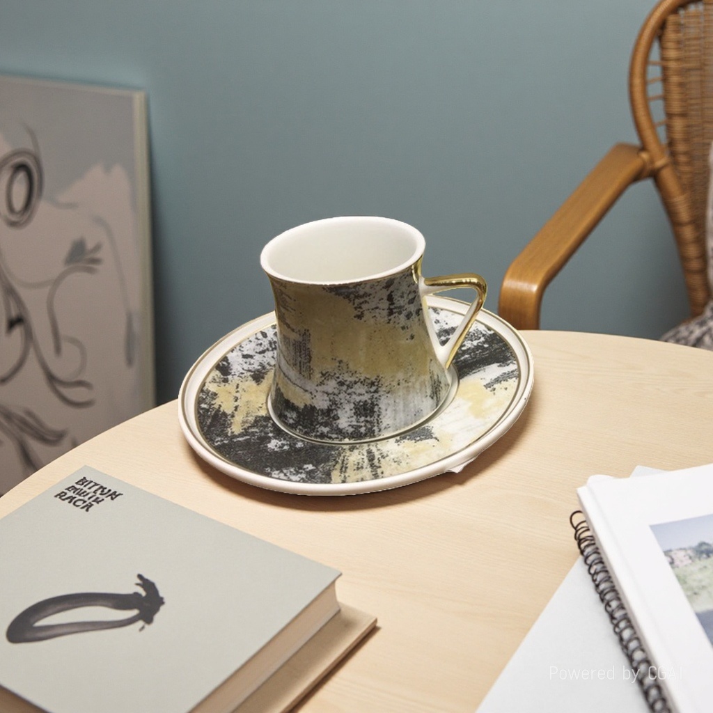 New coffee cups with six cups and six saucers, retro and exquisite ceramic coffee cups and saucers, creative home coffee cups 110100562